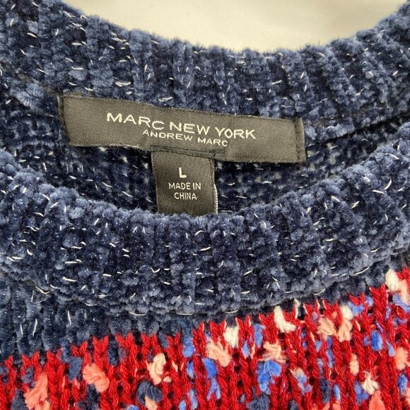 MARC NEW YORK Andrew Marc Blue Pink White Eyelash Knit Pullover Sweater Large - Picture 4 of 5